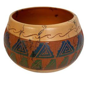 Native American red Clay Pottery Bowl Singed